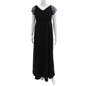 Designer Womens A-Line Maxi Dress Black V-Neck Short Sleeve Maternity Size 2